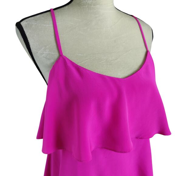 Lilly Pulitzer Women's Sz M Tiered Sunset Top 100% Silk Mambo Pink Flowy Tank - Picture 2 of 6